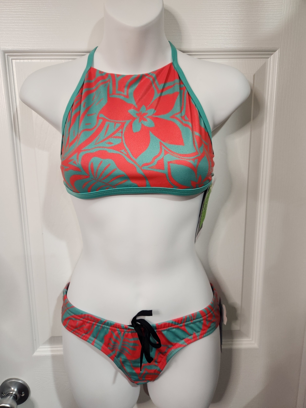 Speedo Women's Bikini Set NWT Tropical Floral Turquoise Coral 2 Piece Swimsuit S